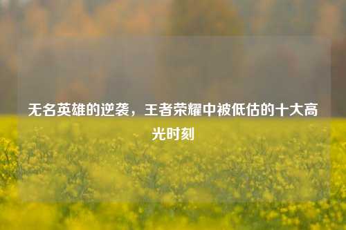 无名英雄的逆袭，王者荣耀中被低估的十大高光时刻
