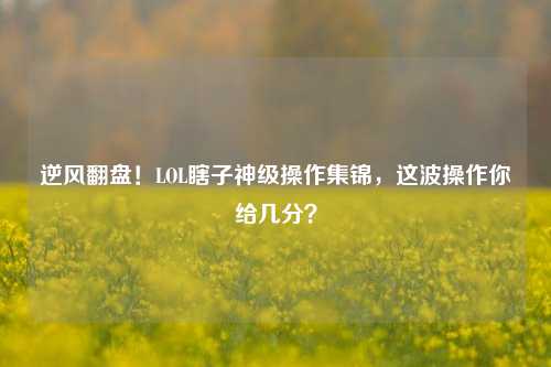 逆风翻盘！LOL瞎子神级操作集锦，这波操作你给几分？