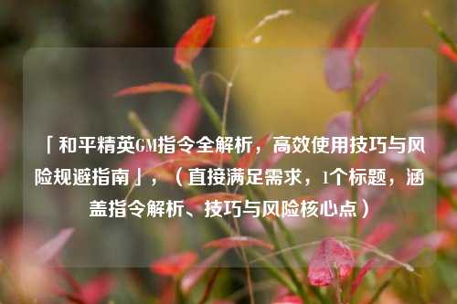 「和平精英GM指令全解析，高效使用技巧与风险规避指南」，（直接满足需求，1个标题，涵盖指令解析、技巧与风险核心点）