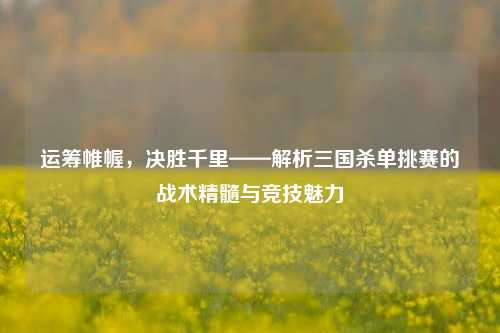 运筹帷幄，决胜千里——解析三国杀单挑赛的战术精髓与竞技魅力