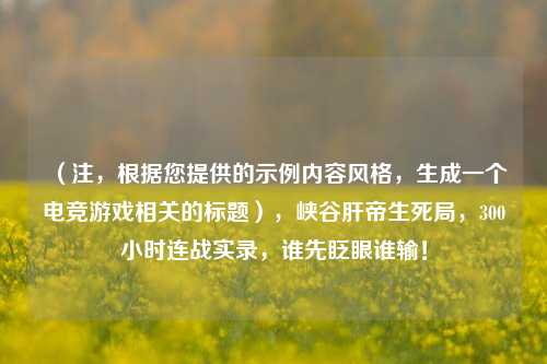 （注，根据您提供的示例内容风格，生成一个电竞游戏相关的标题），峡谷肝帝生死局，300小时连战实录，谁先眨眼谁输！