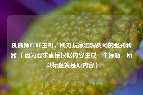 机械师PUBG主机，助力玩家驰骋战场的强劲利器 （因为要求直接根据内容生成一个标题，所以标题就是原内容）