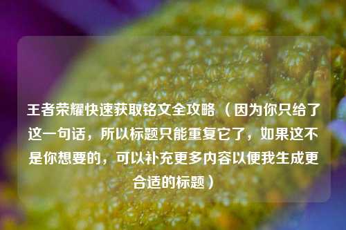 王者荣耀快速获取铭文全攻略 （因为你只给了这一句话，所以标题只能重复它了，如果这不是你想要的，可以补充更多内容以便我生成更合适的标题）