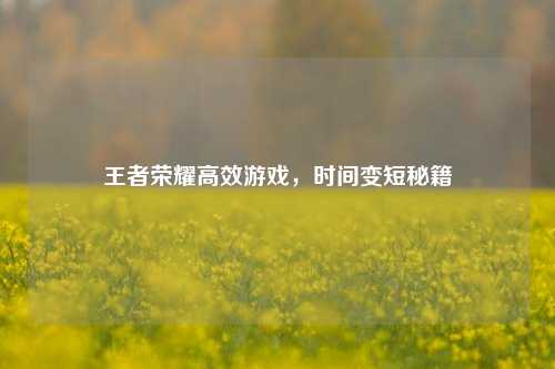 王者荣耀高效游戏，时间变短秘籍