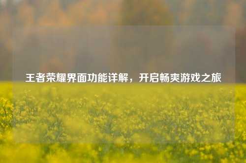 王者荣耀界面功能详解,开启畅爽游戏之旅